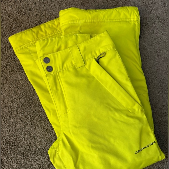 Youth Boys Lime Green Obermeyer Ski Pants w/Adjustable waist and Length Size Lg - Picture 1 of 7